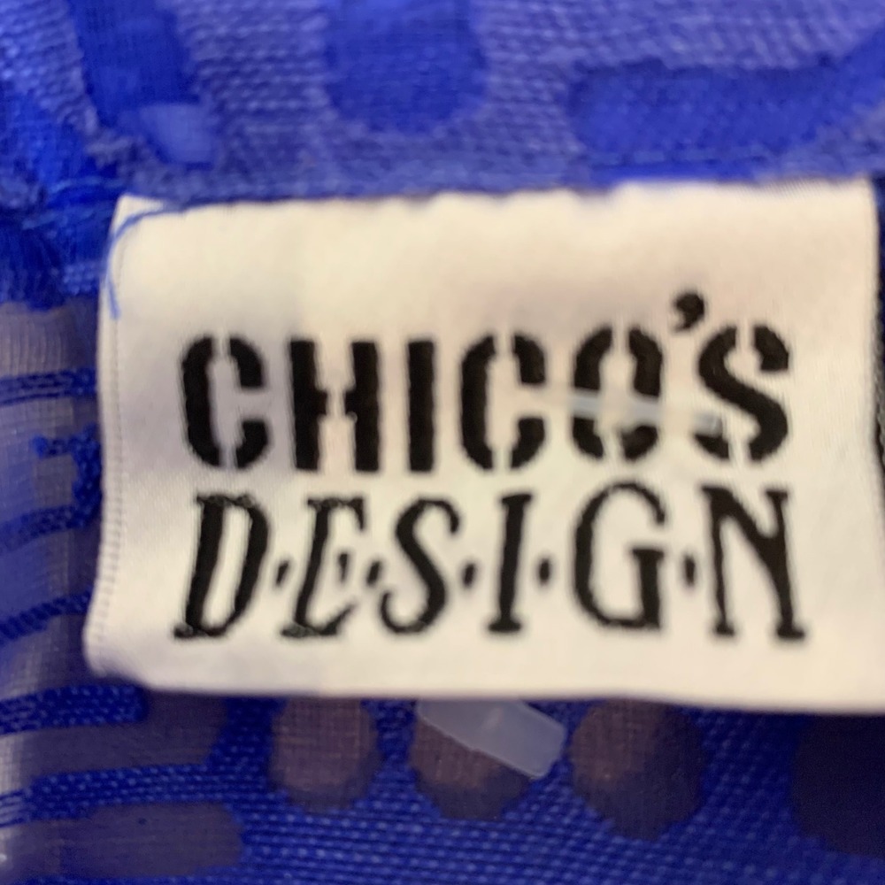 Chicos Design Button Down Shirt Womens 1 Blue Excellent Linen Burnout Sheer - Picture 2 of 7